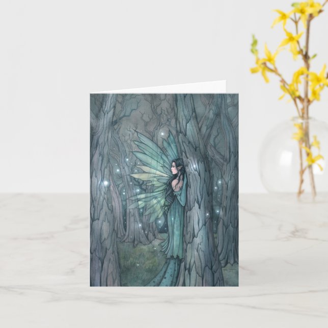 Carte Fée de la forêt sombre Art mystique Intérieur vide (Fleur jaune)