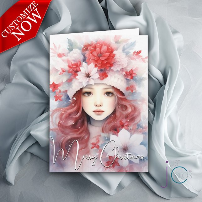 Carte Fée de Noël des fleurs (Customizable Text )