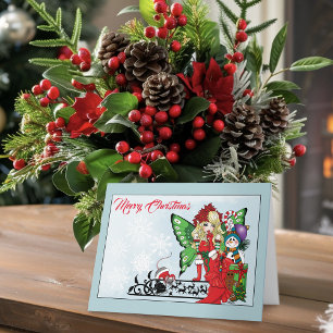 Carte Fée de Noël fantaisiste Cadeaux de fêtes Bleu