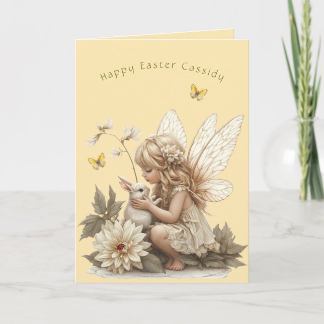 Carte Fée de Pâques Lapin Blanc Papillons (Devant)
