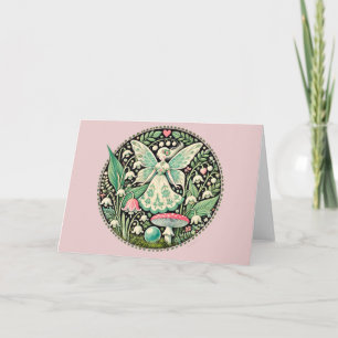 Carte Fée de printemps pastel champignons et muguet