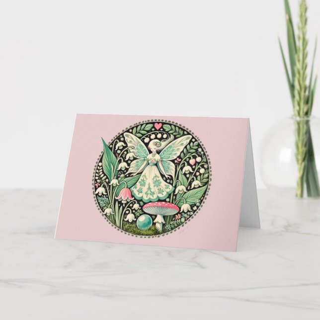 Carte Fée de printemps pastel champignons et muguet  (Devant)