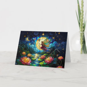Carte Fée de vol au clair de lune en verre coloré