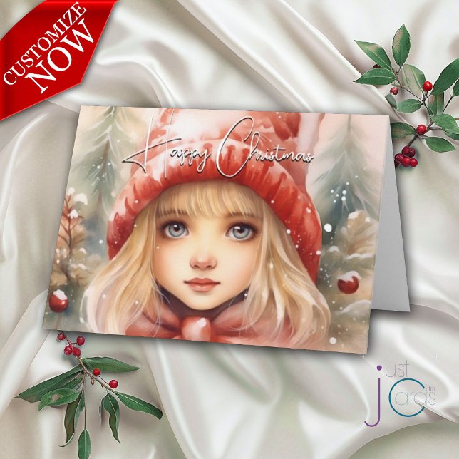 Carte Fée des fêtes de petit hiver à l'aquarelle (Customizable text)