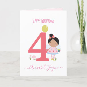 Carte Fée du quatrième anniversaire, filles mignonnes pe