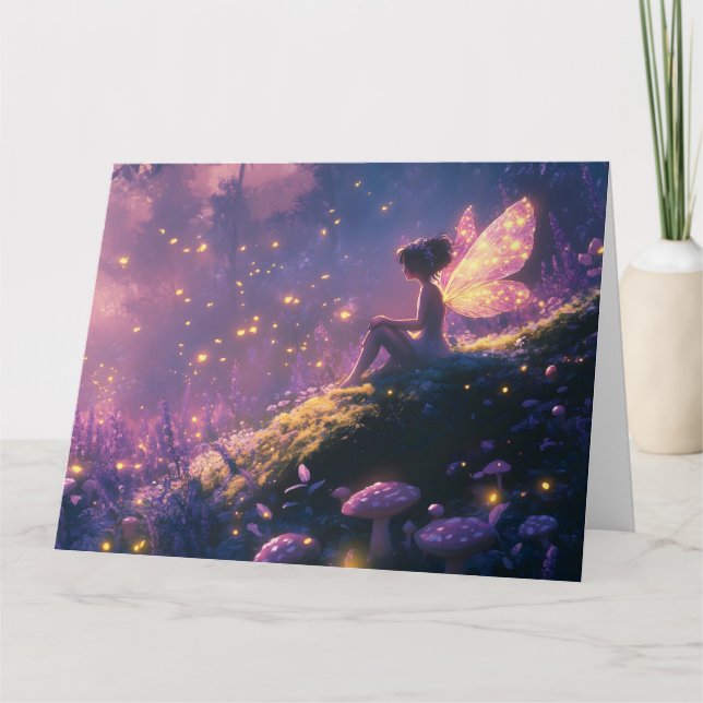 Carte Fée enchantée assise dans une forêt magique (Devant)