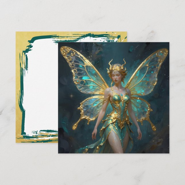 Carte Fée enchantée en or et turquoise vierge (Devant / Derrière)