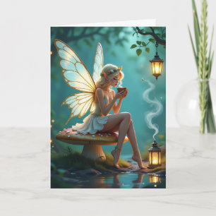 Carte Fée et café à thème Anniversaire pour elle