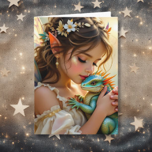 Carte Fée et Dragon Fille Mystique d'Anniversaire