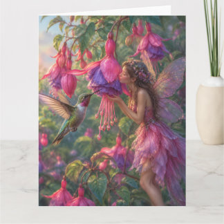 Carte Fée fuchsia avec colibri