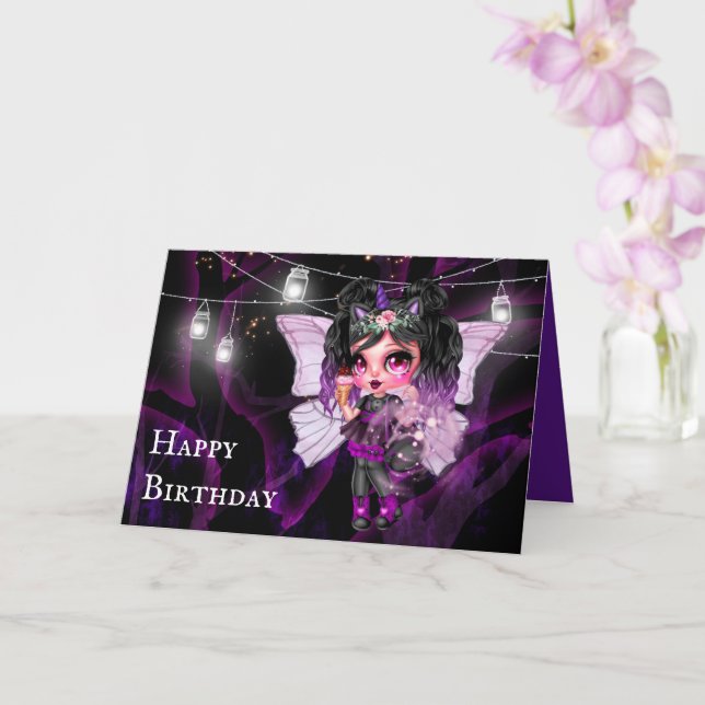 Carte Fée gothique fille phares à cordes d'anniversaire (Orchidée)