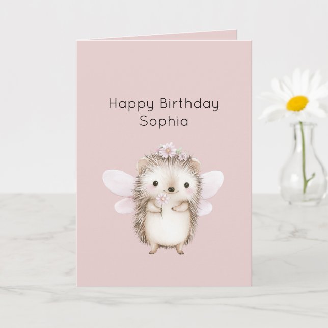 Carte Fée Hérisson aux Fleurs Anniversaire (Petite plante)