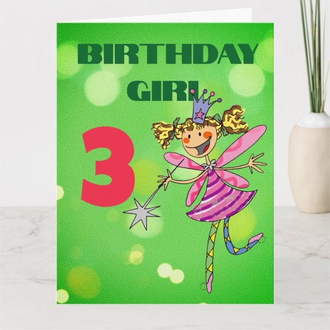 Carte Fée personnalisée pour les 3 ans d'une fille (Devant)