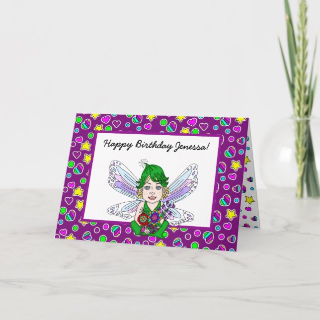 Carte Fée Whimsical avec fleurs Joyeux anniversaire (Devant)