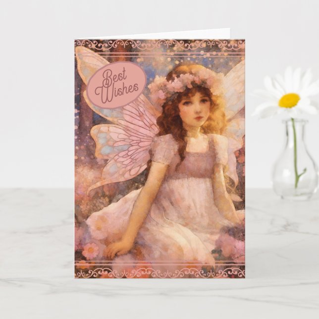 Carte Fée Whimsical dans Dreamy Pink Floral Garden (Petite plante)