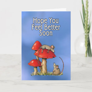 Carte Feel Better Soon, Whimsical Art, Mice, Toadstools