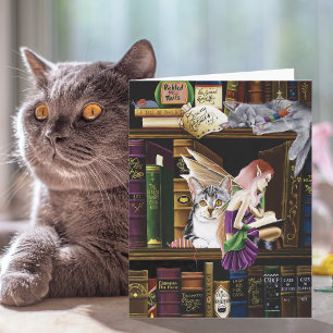 Carte Fées Chats Magiques Bibliothèque Enchantée Livres