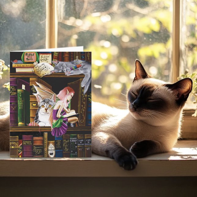Carte Fées Chats Magiques Bibliothèque Enchantée Livres (Créateur téléchargé)