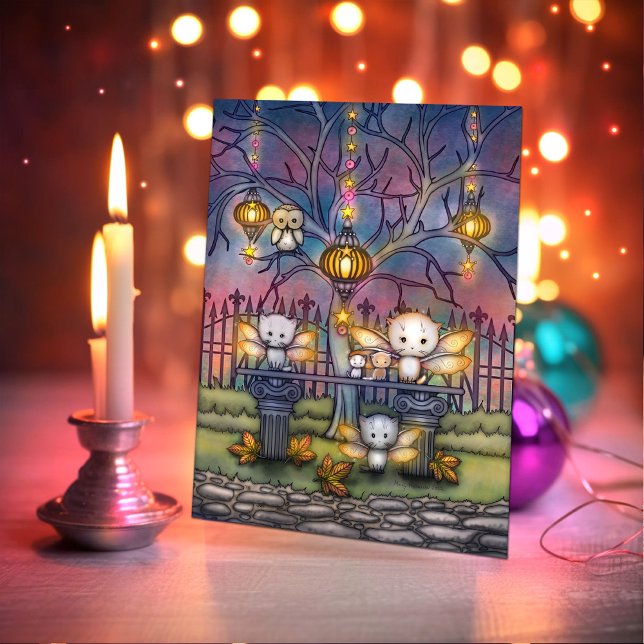 Carte Fées de chat par une nuit d'automne - Art mignon (Créateur téléchargé)