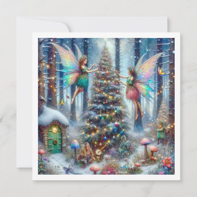 Carte Fées magiques et elfes Arbre de Noël (Devant)
