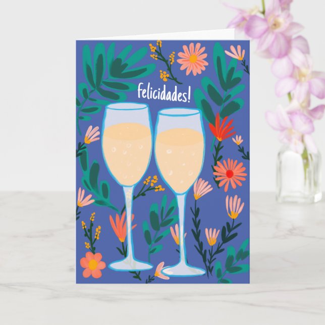 Carte Felicidades Champagne au vin pétillant Salutations (Orchidée)