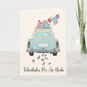 Carte Felicidades espagnol Mariage Jour Bleu Retro voitu