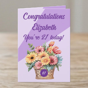 Carte Félicitations 21 ans aujourd'hui floral violet ann