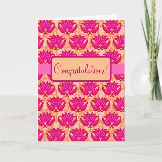 Carte Félicitations à Fuchsia Pink Orange Parisian Damas (Devant)