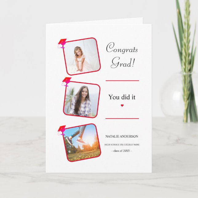 Carte Félicitations à la graduation moderne rose rouge b (Devant)