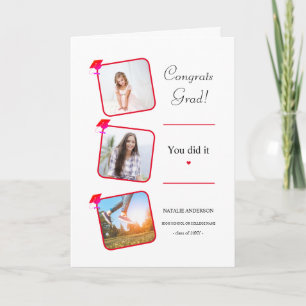 Carte Félicitations à la graduation moderne rose rouge b