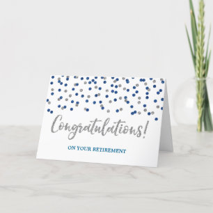 Carte Félicitations à la retraite Blue Silver Confetti