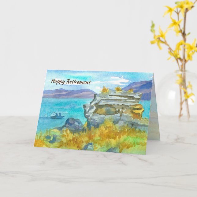 Carte Félicitations à la retraite Joyeux Jours de pêche  (Fleur jaune)