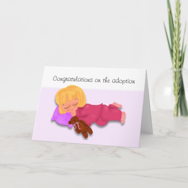 Carte Félicitations à l'adoption, Dormir avec Teddy (Devant)