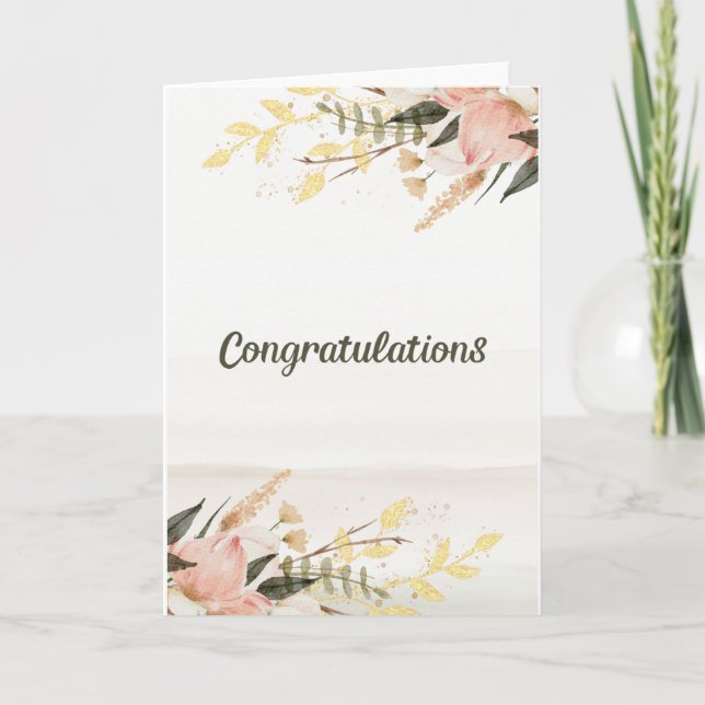 Carte Félicitations à l'aquarelle mariage rouge florale (Devant)