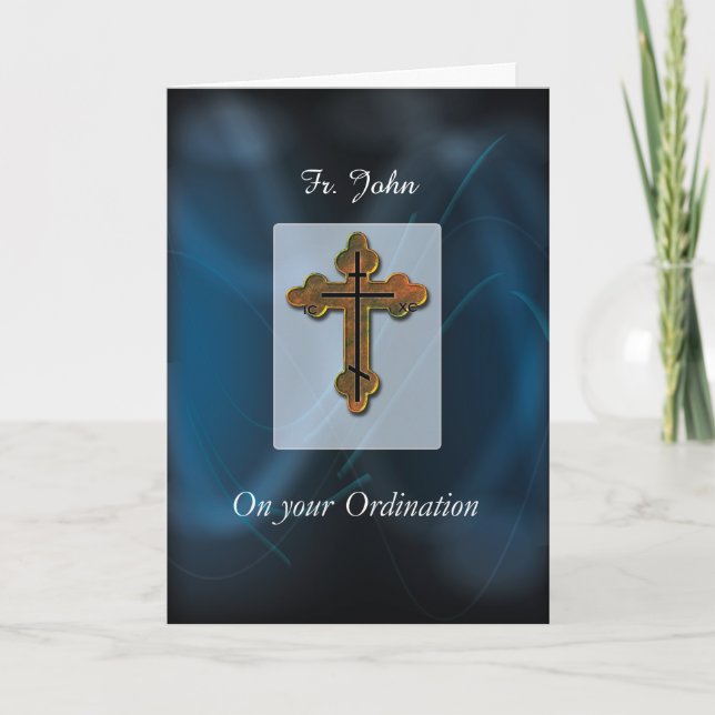Carte Félicitations à l'Ordination de Croix Orthodoxe Or (Devant)