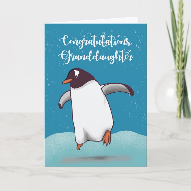 Carte Félicitations à ma petite-fille Penguin Jumping Jo (Devant)