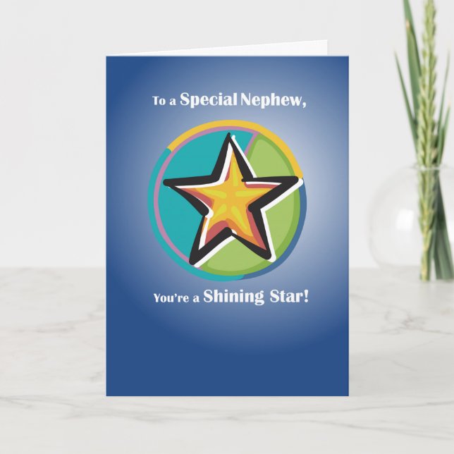 Carte Félicitations à Nephew avec Shining Star sur Blu (Devant)