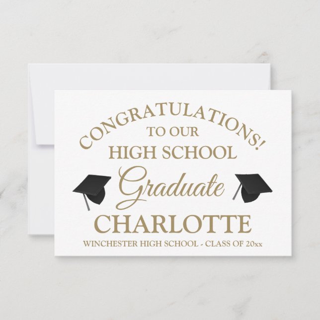 Carte Félicitations à notre coutume blanche or diplômé (Devant)
