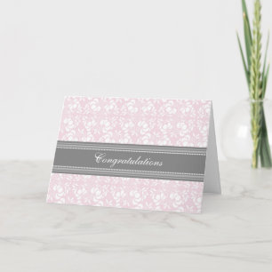 Carte Félicitations à Pink Grey Damask pour son attente