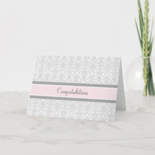 Carte Félicitations à Pink Grey Damask pour son attente