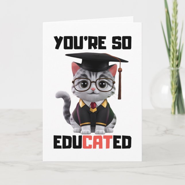 Carte Félicitations à Smart Grad, Drôle Diplôme de Chat (Devant)
