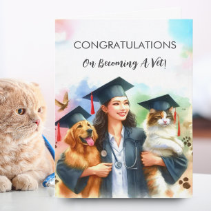 Carte Félicitations à une femme vétérinaire Chien et cha
