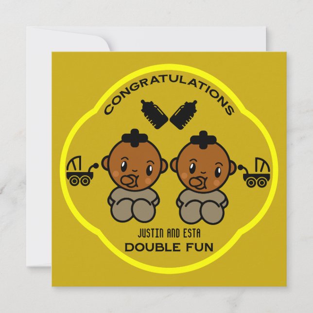 Carte Félicitations Afro American Parents Twins (Devant)