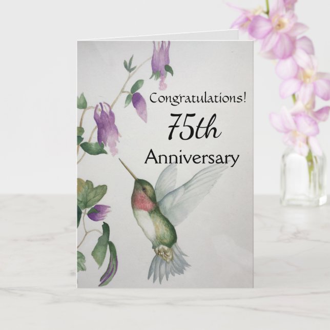 Carte Félicitations au 75e anniversaire Hummingbird (Orchidée)
