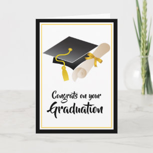 Carte Félicitations au Casquette diplômé et diplôme