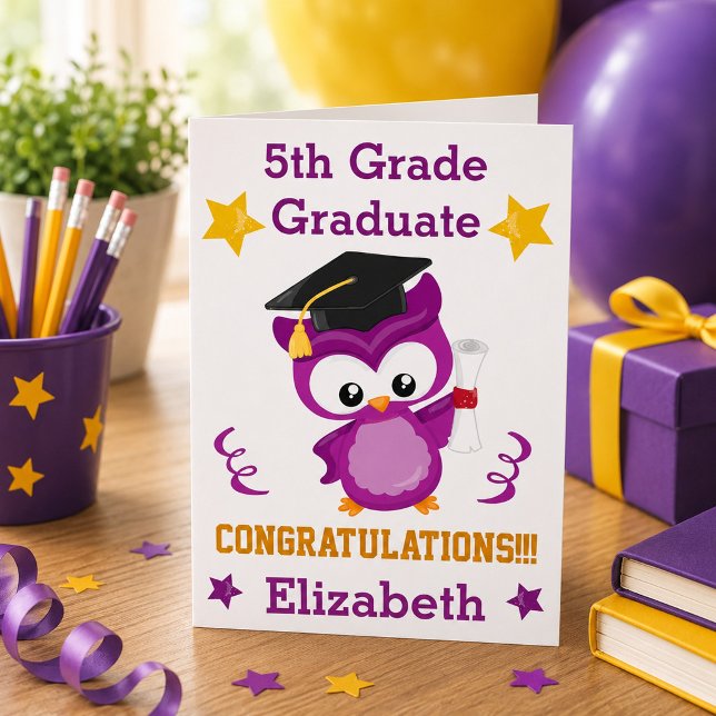 Carte Félicitations au diplômé de 5e thème violet et or (Créateur téléchargé)
