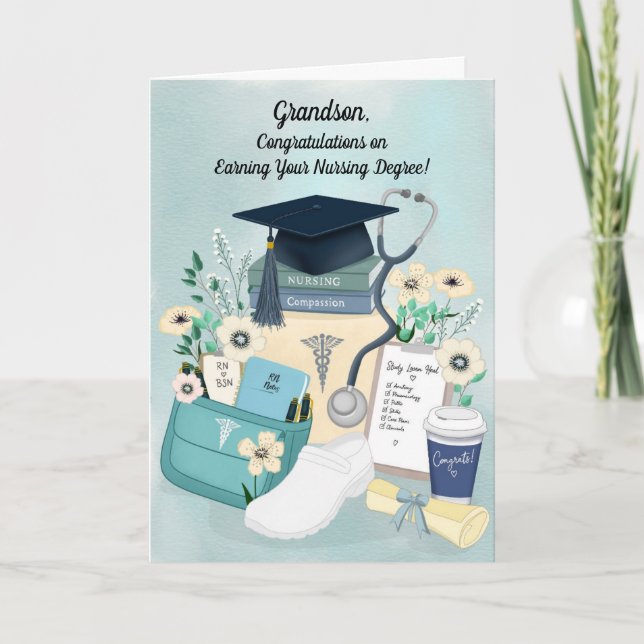 Carte Félicitations au petit-fils pour son diplôme d'inf (Devant)