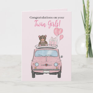Carte Félicitations aux filles jumelles Fiat 500