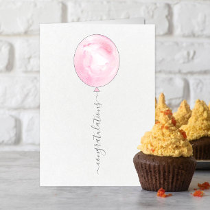 Carte Félicitations avec ballon aquarelle rose minimalis