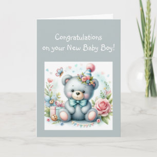 Carte Félicitations Baby Boy Fun Teddy Bear